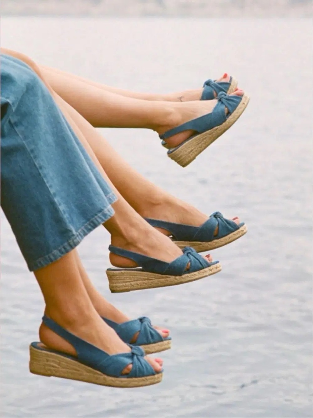Rouje Estelle Denim Espadrille Wedge Slingbacks